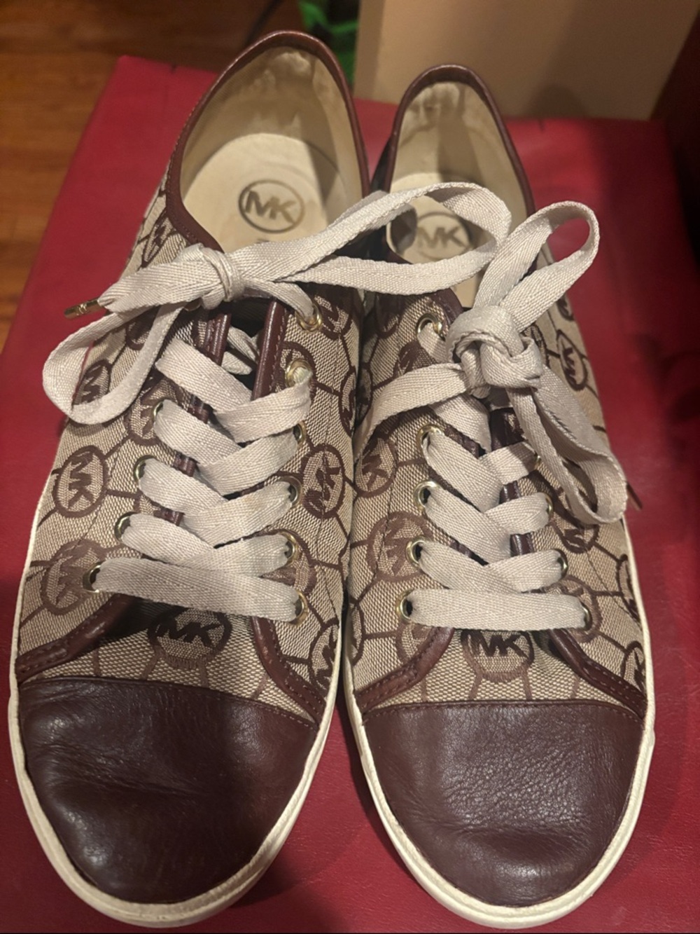 Michael Kors Brown Monogram Canvas Sneakers with Beige Laces